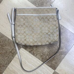 Coach Signature Beige and White Crossbody Bag